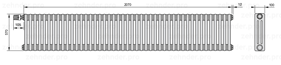 Схема (чертеж) Радиатор Zehnder Charleston 3057/45 №V012 Technoline TL